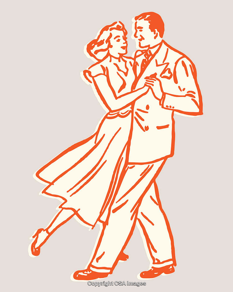 Vintage Illustration of a Dancing Couple in Elegant Attire