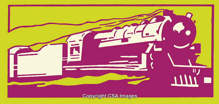 Stylized Line Art Illustration of a Train in Vibrant Colors