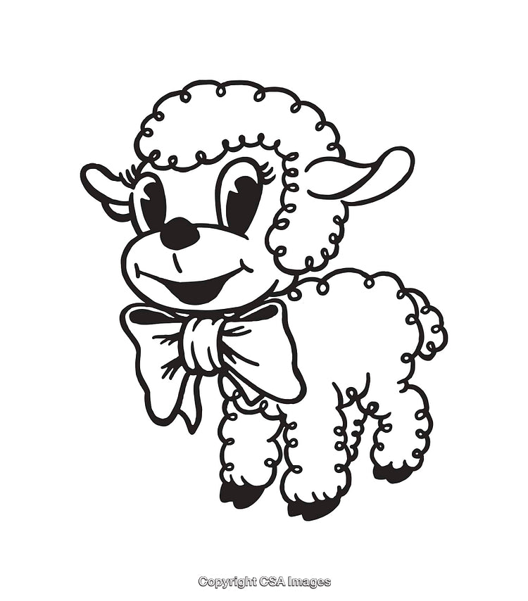 Cute Lamb Illustration in Black-and-White Line Art Style with Bow Tie