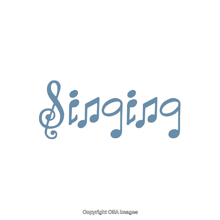 Blue Stylized Music Notes Forming the Word Singing on White Background