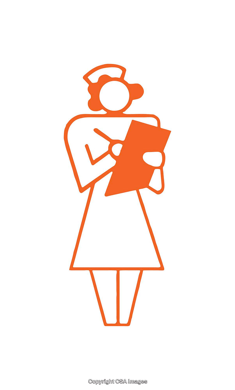 Minimalist Icon of a Nurse Holding a Clipboard in Orange