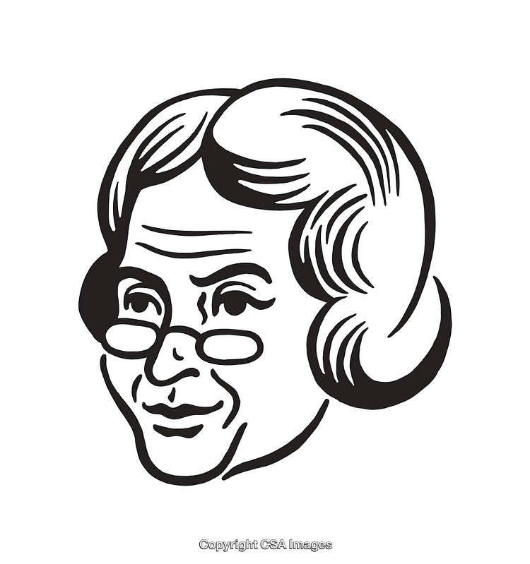 Black and White Line Art Illustration of Elderly Person Wearing Glasses