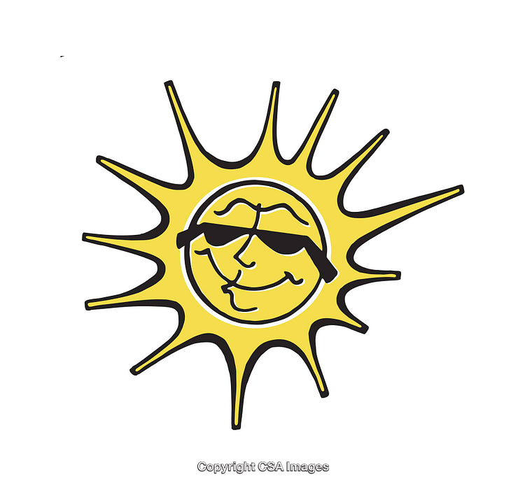 Smiling Sunglasses-Wearing Sun Illustration with Bright Yellow Rays