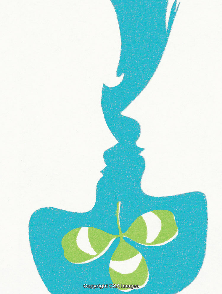 Abstract Blue Silhouette with Green Clover Symbol on Light Background