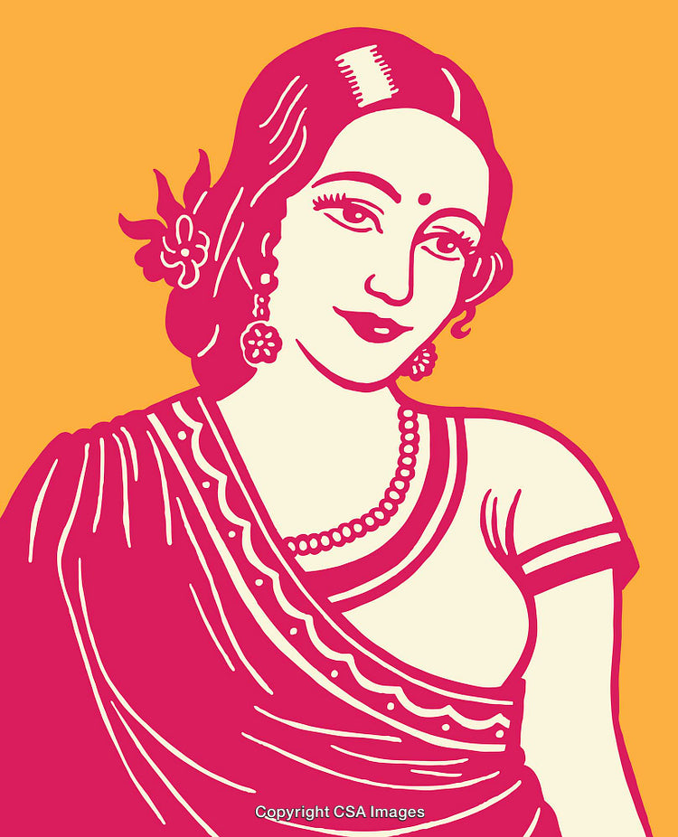 Colorful Line Art Illustration of a Woman in Traditional Attire