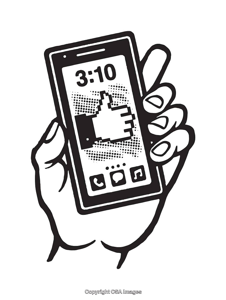 Black And White Line Art of a Smartphone with Thumb Up Icon