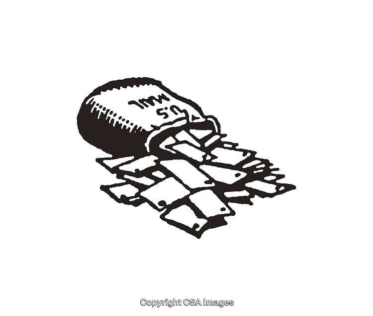 Black And White Line Art Illustration of a Pouch Spilling Contents