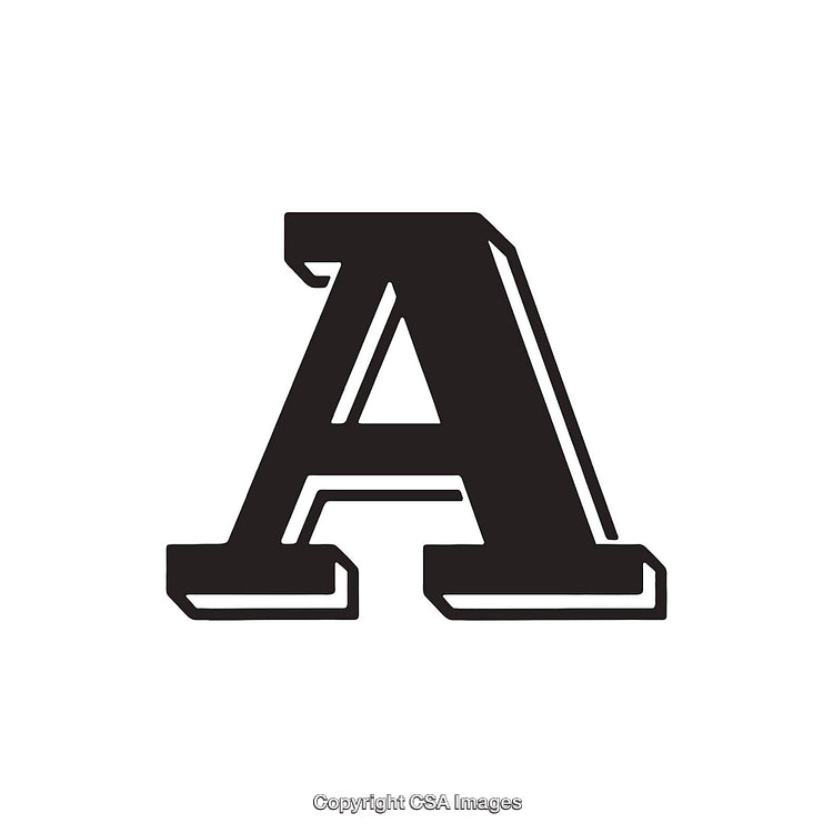 Bold Black Uppercase Letter A with Drop Shadow Design