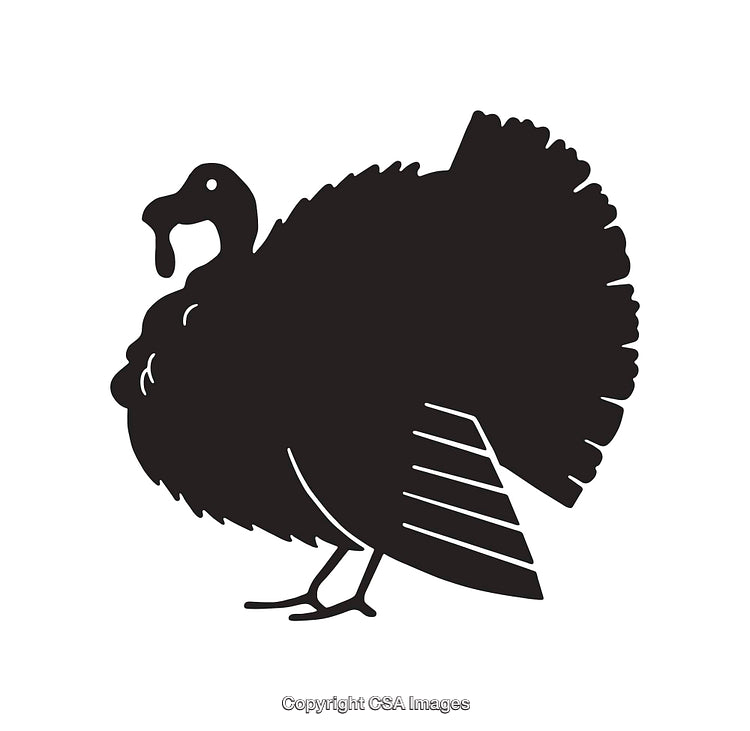 Silhouette of a Turkey in Black and White Line Art Illustration