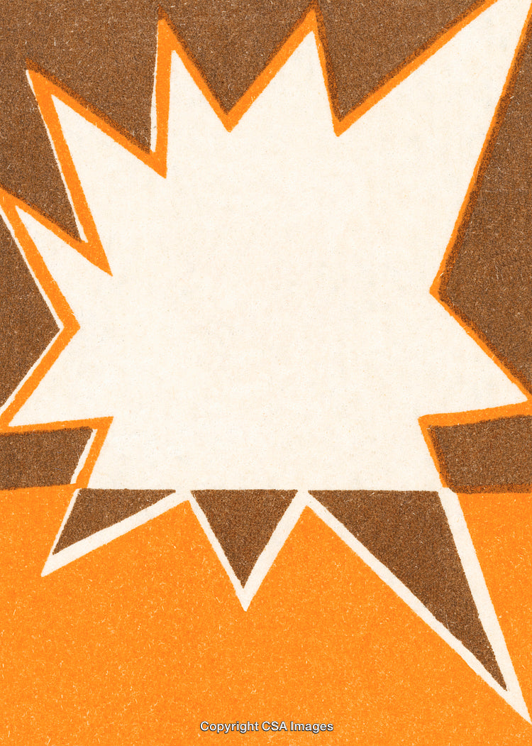 Vibrant Geometric Artwork Featuring White Starburst on Orange and Brown Background