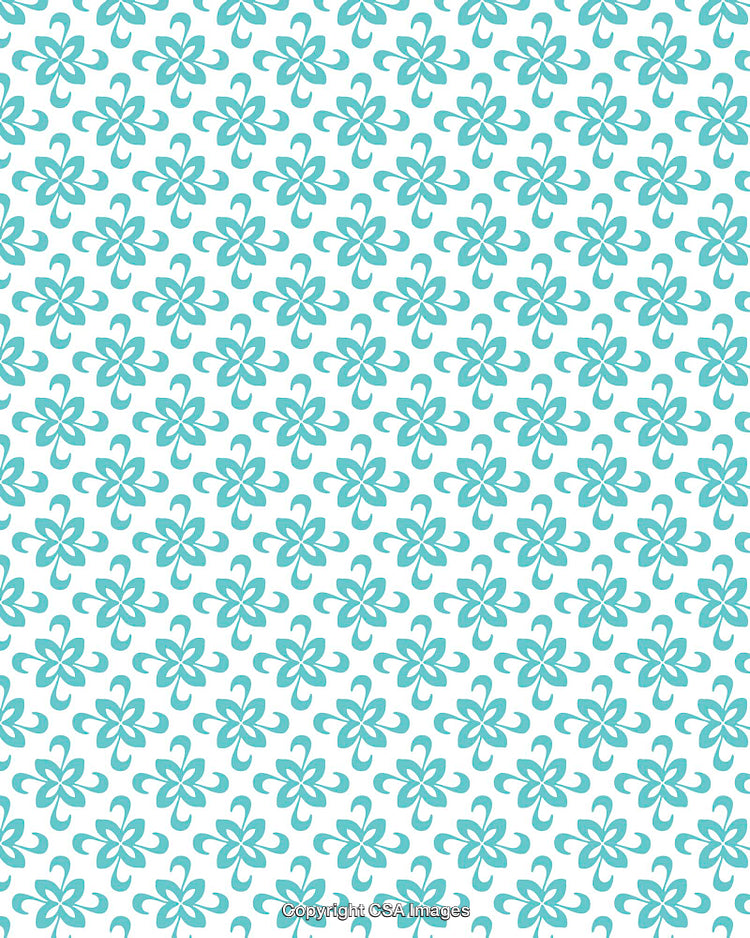 Elegant Turquoise Floral Pattern With Delicate Curved Accents on White Background