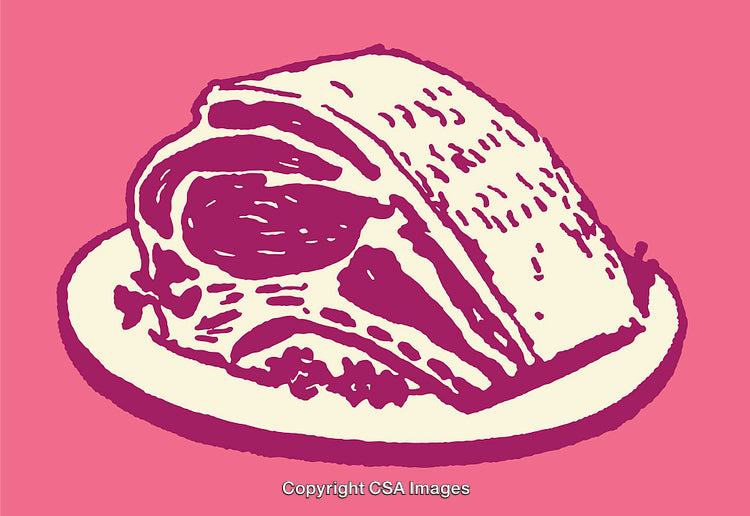 Colorful Line Art Illustration of Meat on Plate with Pink Background