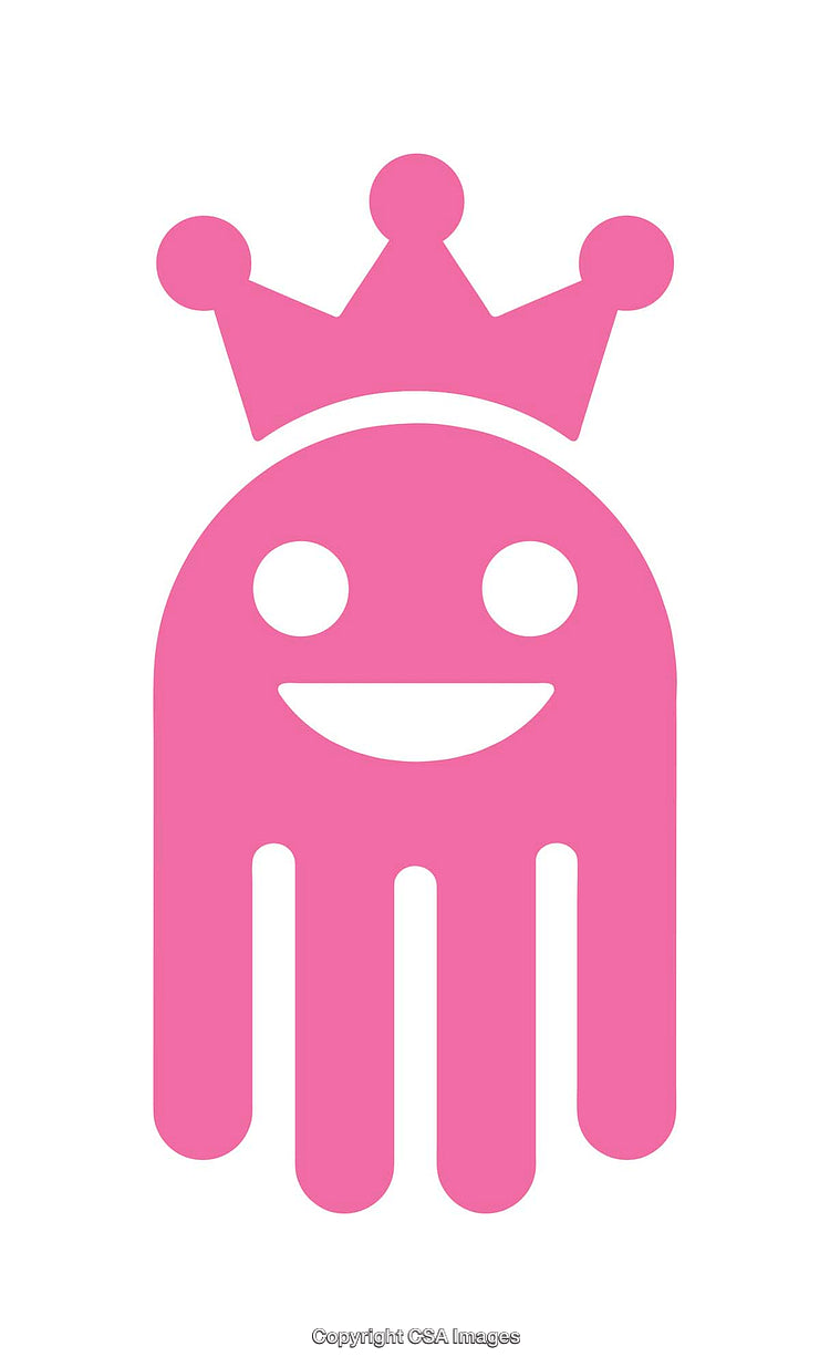 Pink Character Smiling with Crown in Minimalist Design