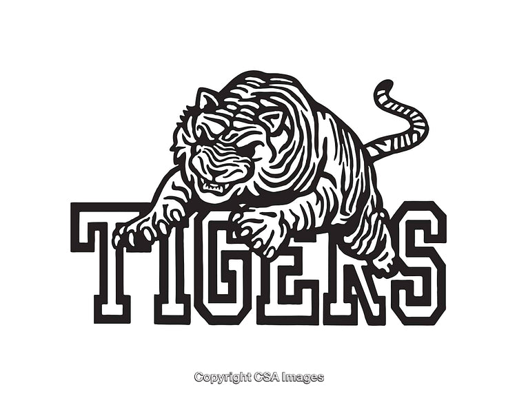 Illustration of a Tiger Leaping with Text Design in Monochrome
