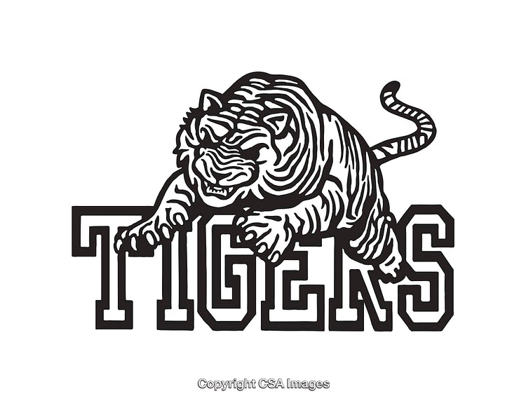 Illustration of a Tiger Leaping with Text Design in Monochrome