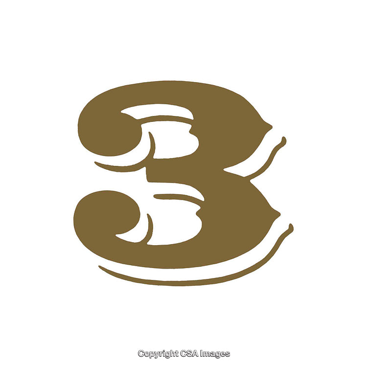 Elegant Stylized Number Three in Gold on White Background