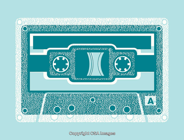 Retro Style Illustration of an Audio Cassette Tape in Blue Tones