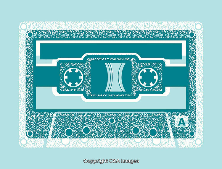 Retro Style Illustration of an Audio Cassette Tape in Blue Tones