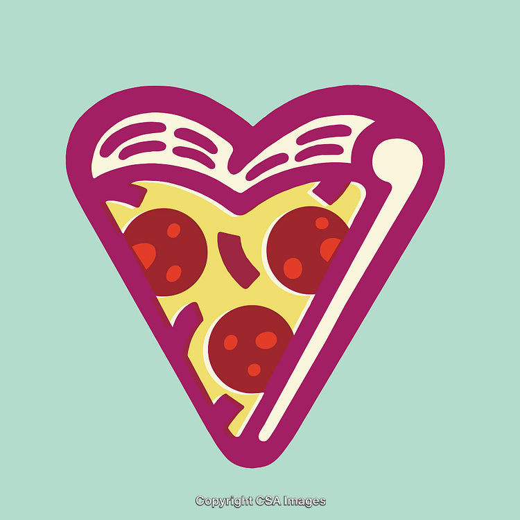 Colorful Pizza Slice in Heart Shape Line Art Illustration