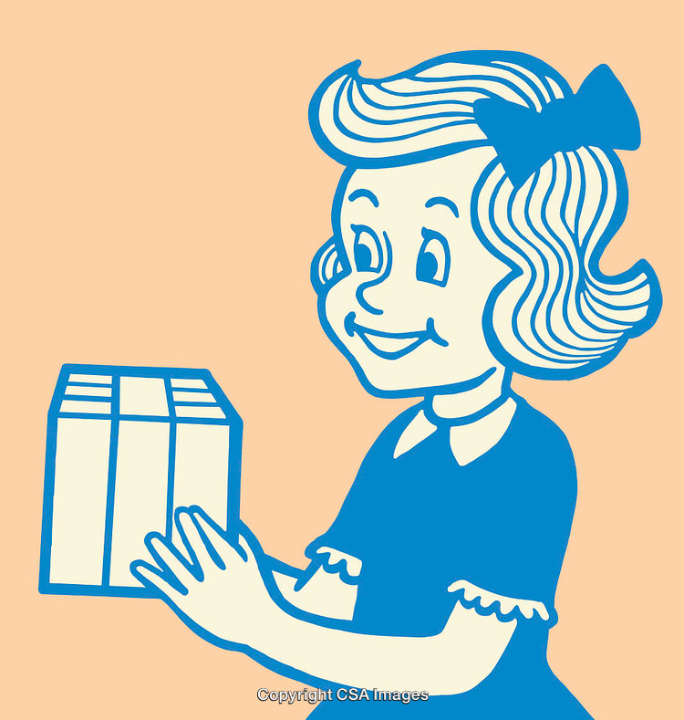 Retro Style Illustration Of Happy Girl Holding A Gift Box