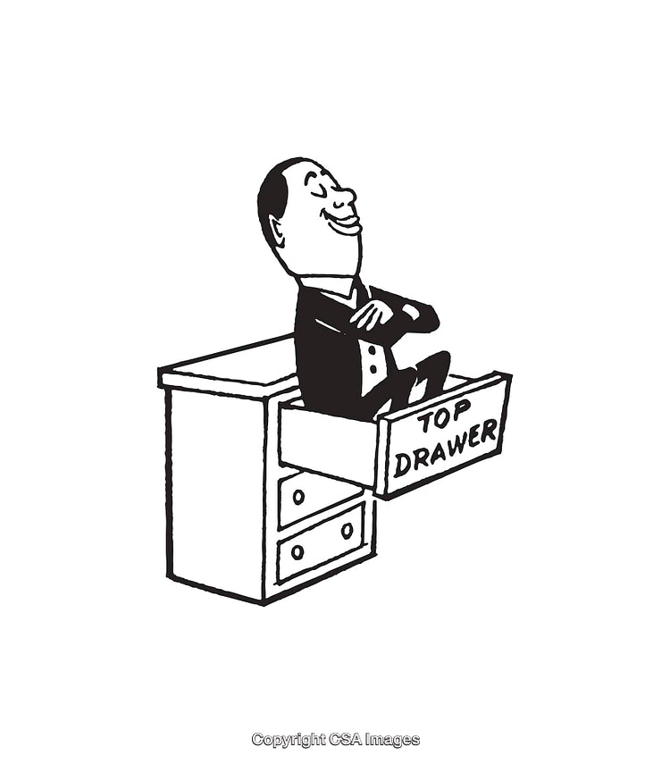 Illustration of a Cheerful Character in a Desk Drawer