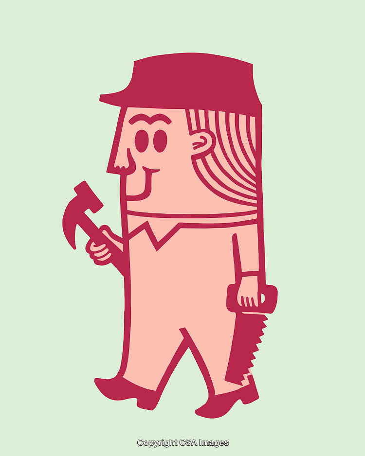 Playful Line Art of an Artisanal Worker Holding Tools