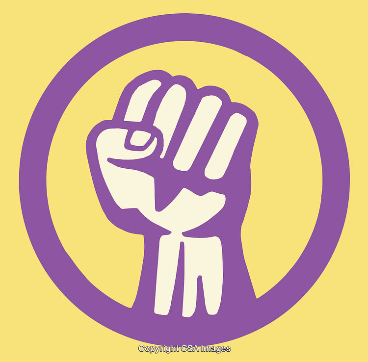 Purple Fist in Stylized Circular Design on Yellow Background