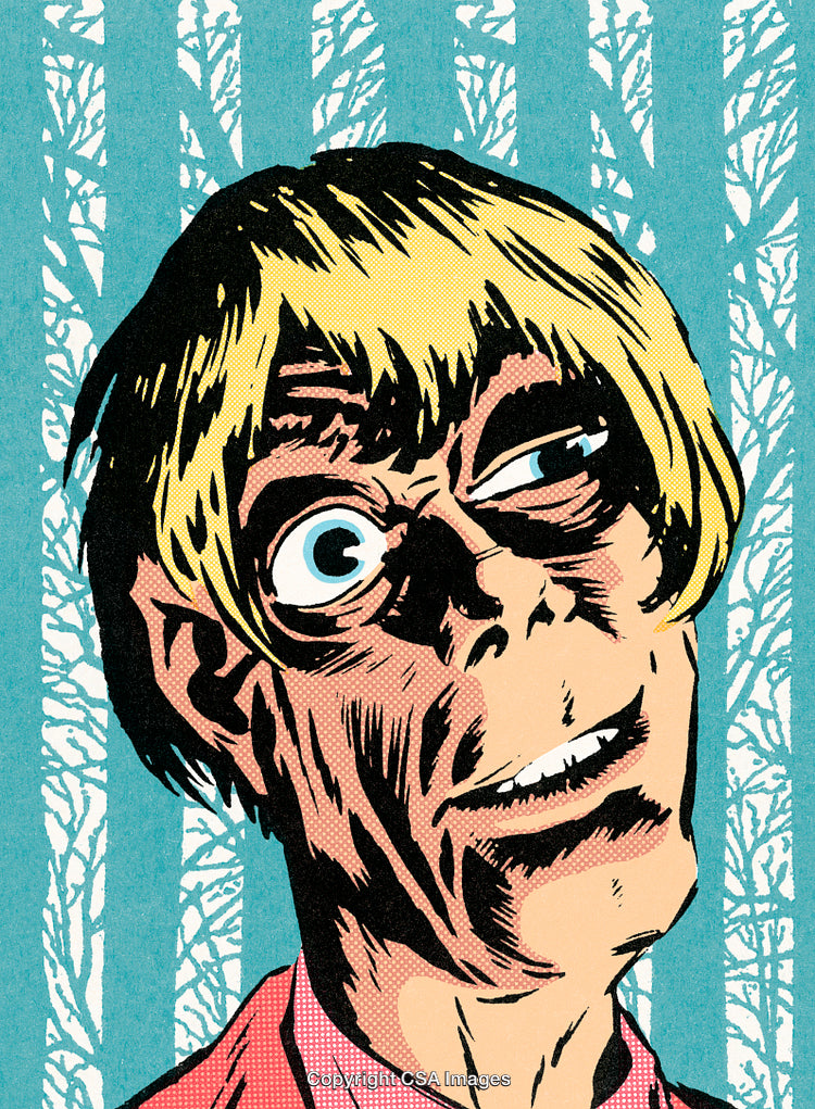 Eccentric Comic Style Portrait with Bold Colors and Expressive Details