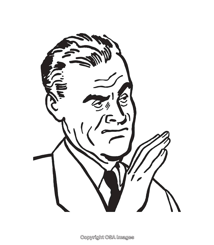 Black and White Line Art of a Man Expressing a Gesture
