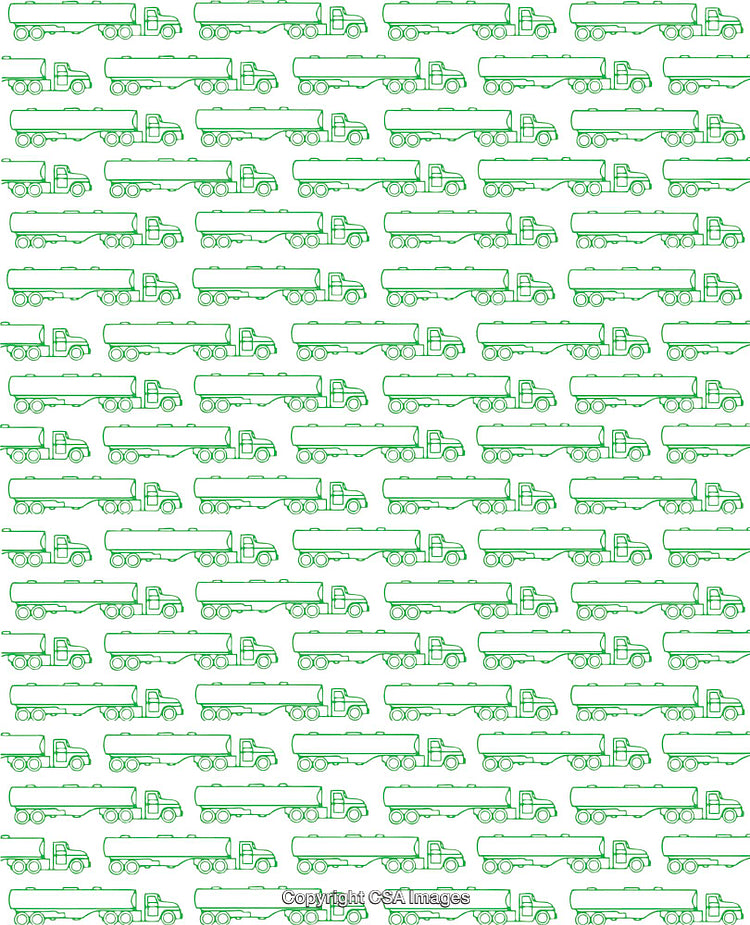 Green Line Art Pattern Featuring a Tanker Semi-Truck Repeated Across a White Background