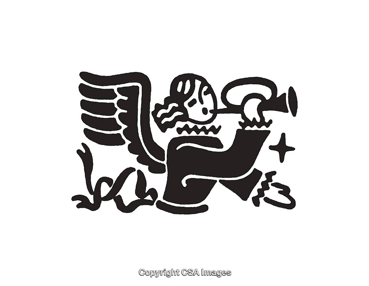Black and White Artistic Illustration of Angel Symbol with Trumpet