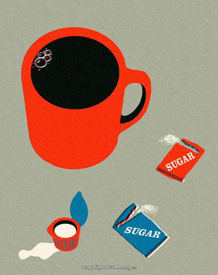 Illustrated Coffee Cup and Sugar Packets in Minimalist Style