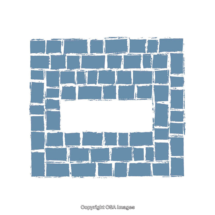 Blue Brick Mosaic Design with Geometric Patterns and Texture Effect