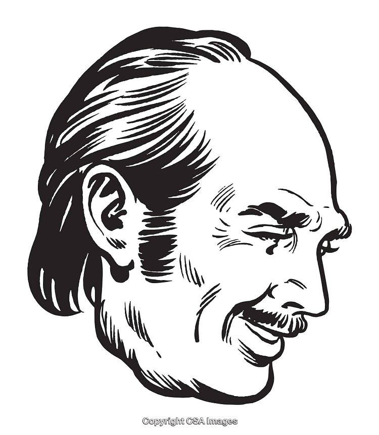 Black and White Caricature of Smiling Man With Retro Hair Style