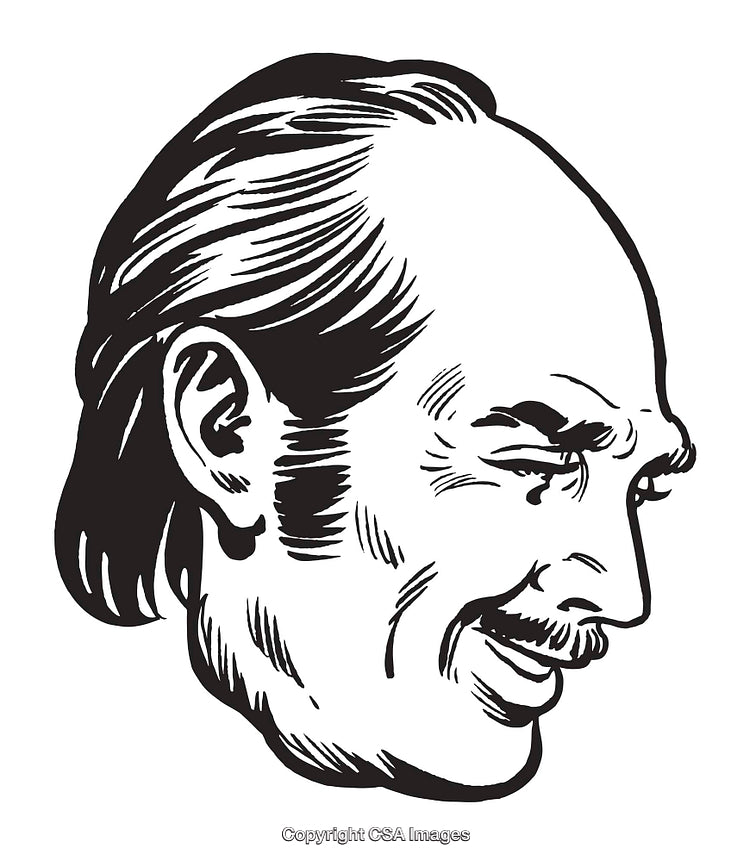 Black and White Caricature of Smiling Man With Retro Hair Style