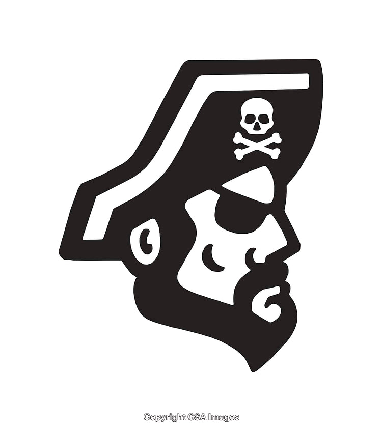 Black and White Pirate Icon Illustration with Skull Hat
