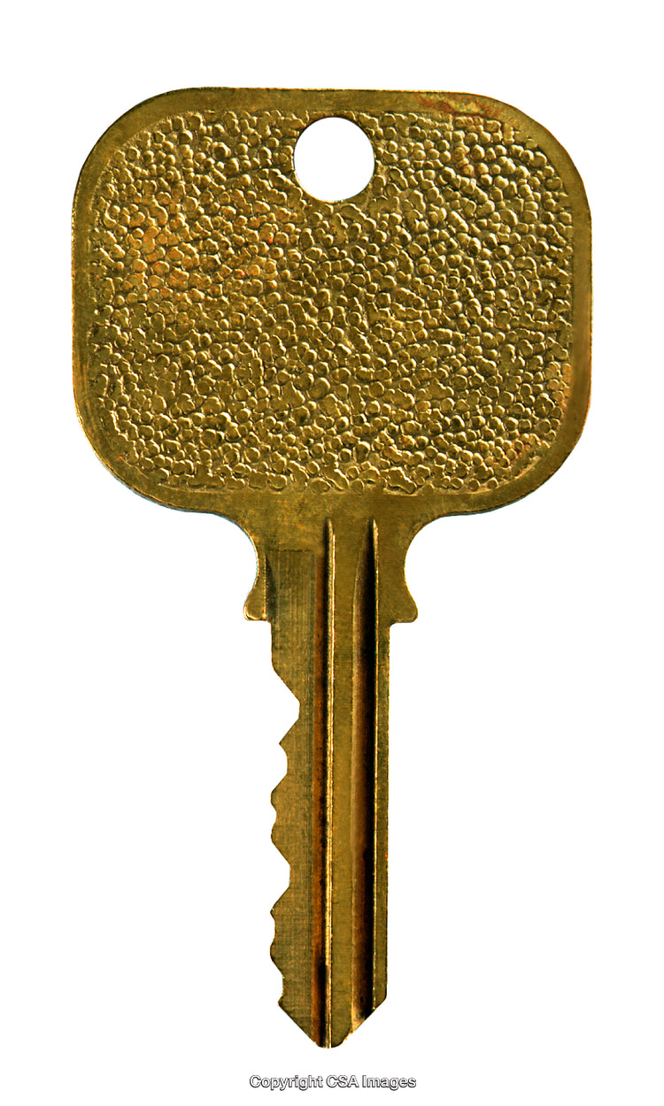 Golden Brass Key Isolated on White Background