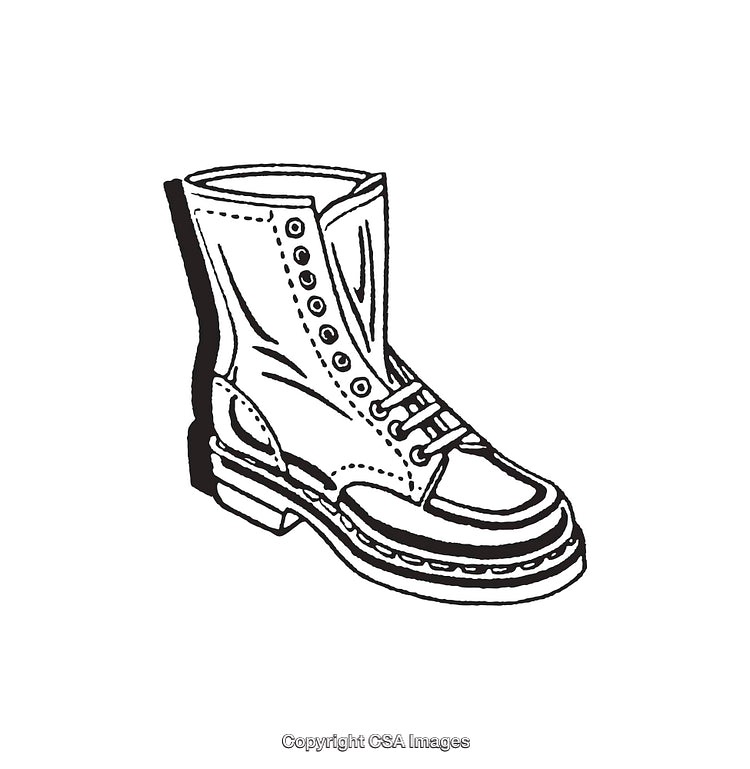 Detailed Black and White Line Art Illustration of a Sturdy Boot
