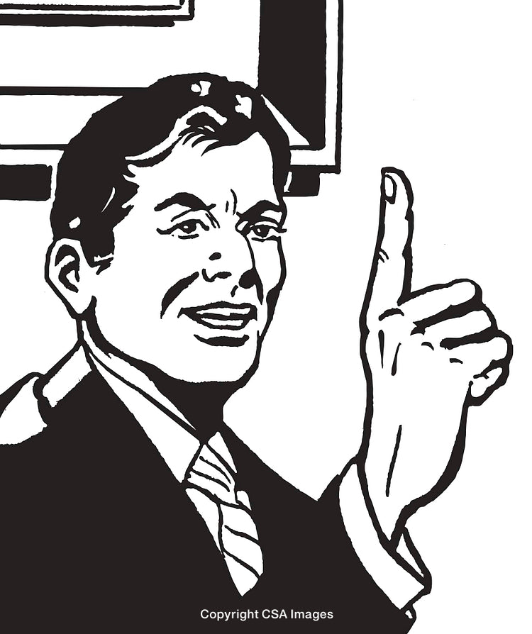 Retro Illustration of a Confident Businessman Pointing with a Positive Expression
