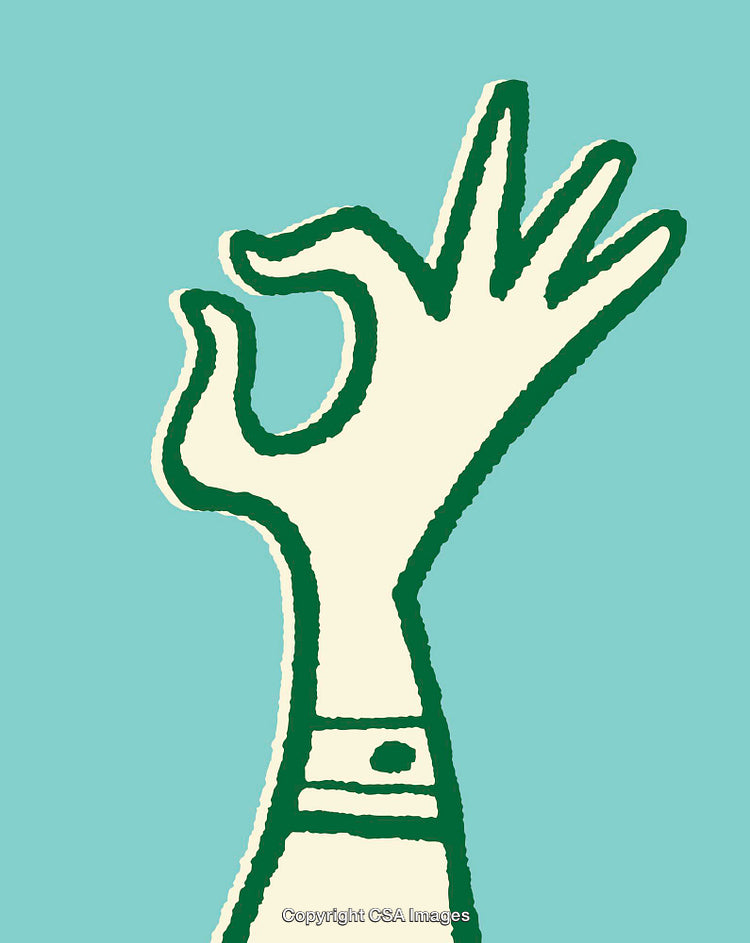 Colorful Line Art Illustration of Hand in Gesturing Position on Blue Background