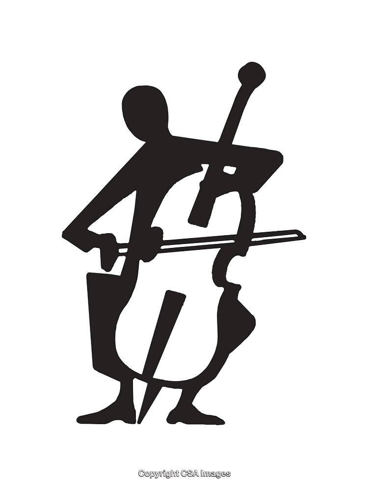 Black and White Illustration of a Cello Player Performing Music