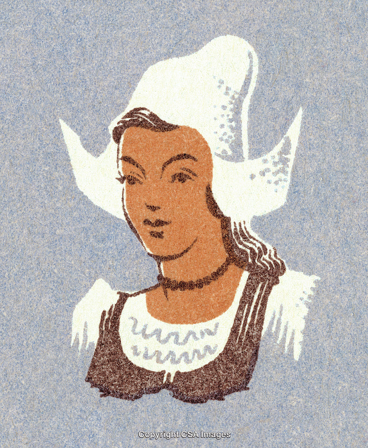 Illustration of a Woman in Traditional Cultural Attire with a White Cap