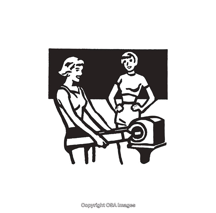 Retro Styled Illustration of Active Figures in Black and White Line Art