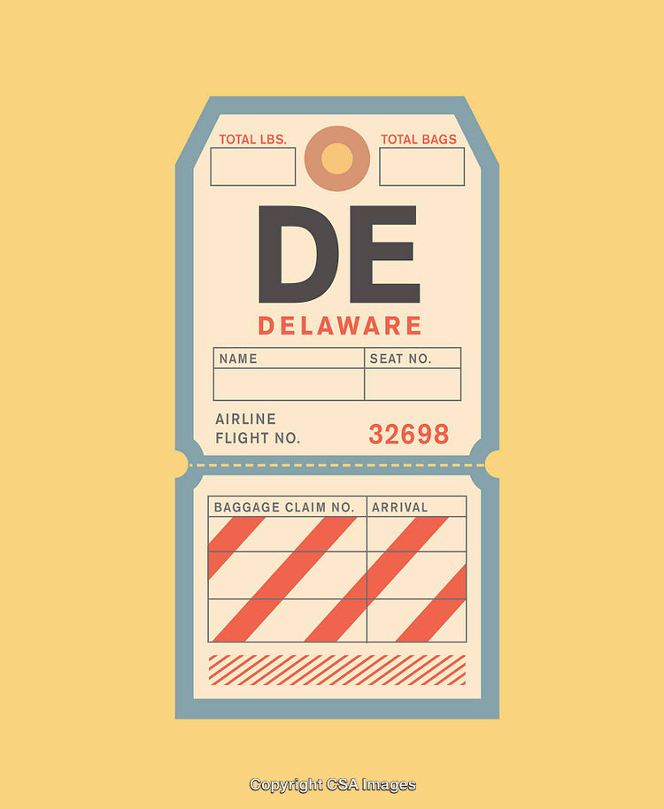 Vintage Delaware Travel Tag Design with Retro Airline Luggage Aesthetic