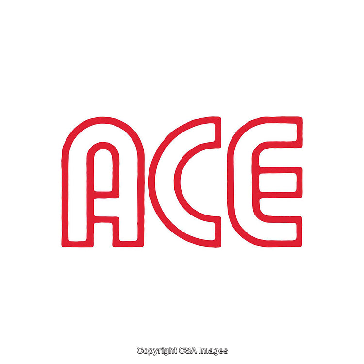 Red Outlined Lettering on White Background Displaying 'ACE'