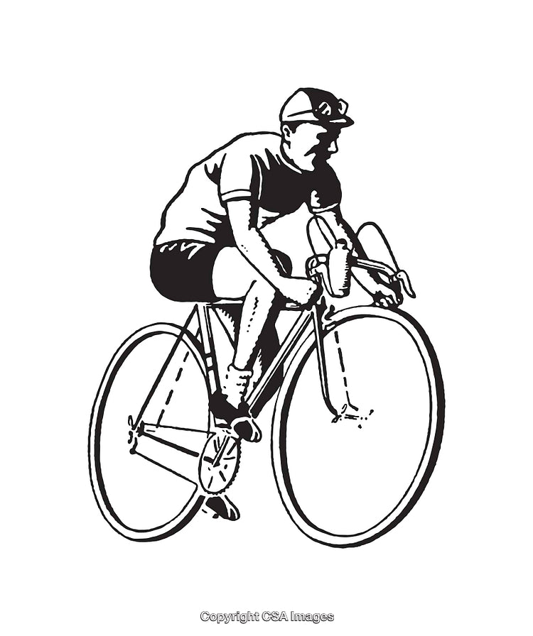 Black and White Line Art Illustration of Cyclist on Racing Bicycle