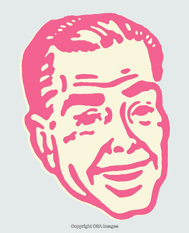 Retro Style Line Art Illustrating a Smiling Man's Face in Pink Tones
