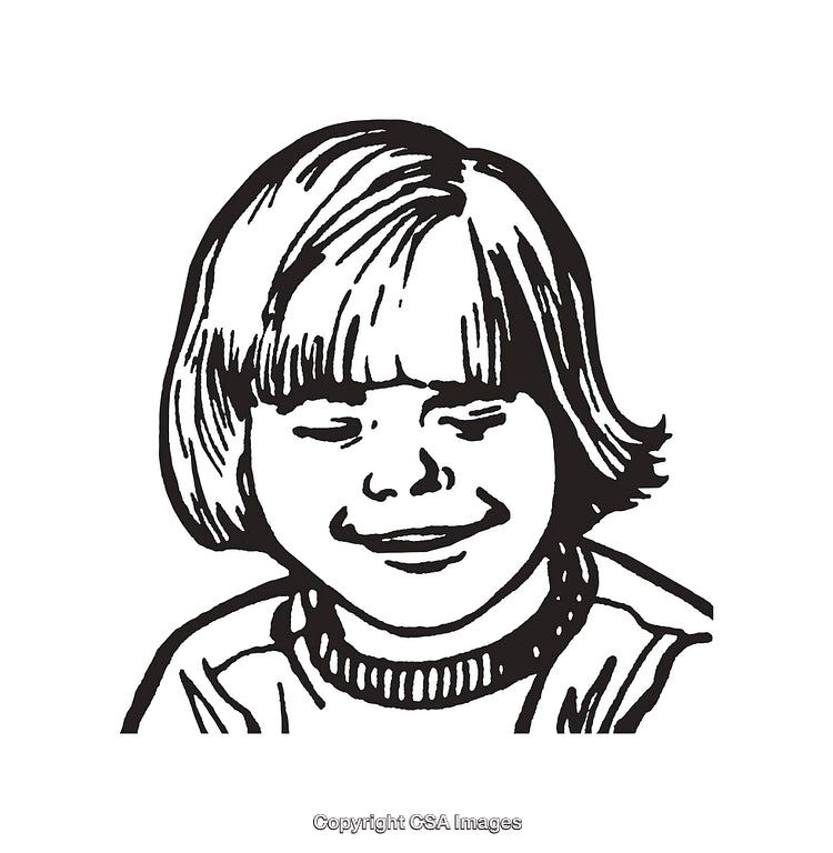 Black and White Line Art of Smiling Child Portrait