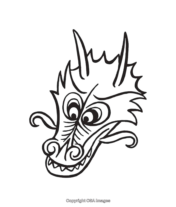 Intricate Line Art Illustration of a Dragon Head in Black and White