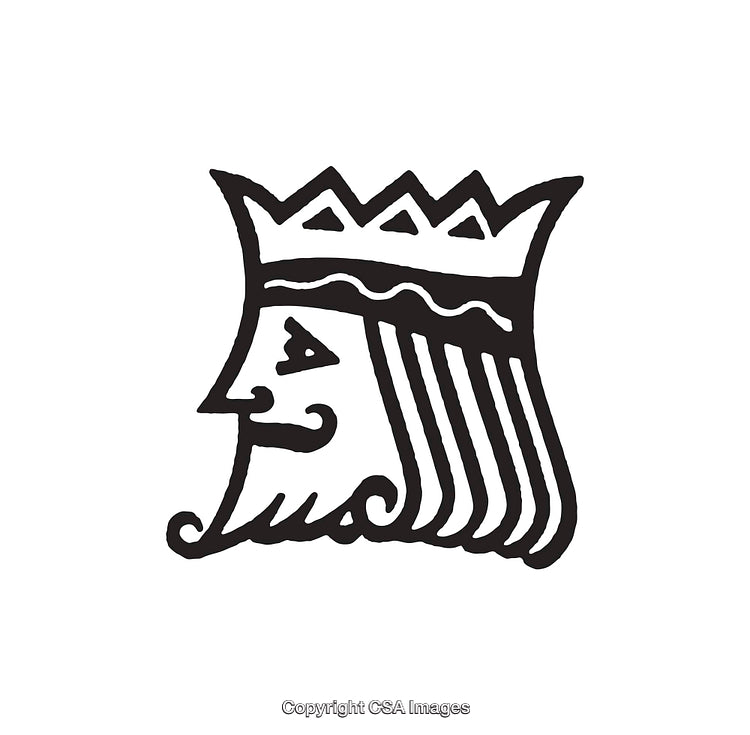 Minimalistic Black and White Line Art Illustration of a Crowned King